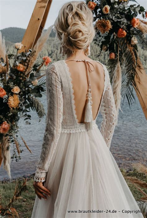 Brautkleider Hochzeitskleider Langarm Boho Standesamtkleid Rika F R