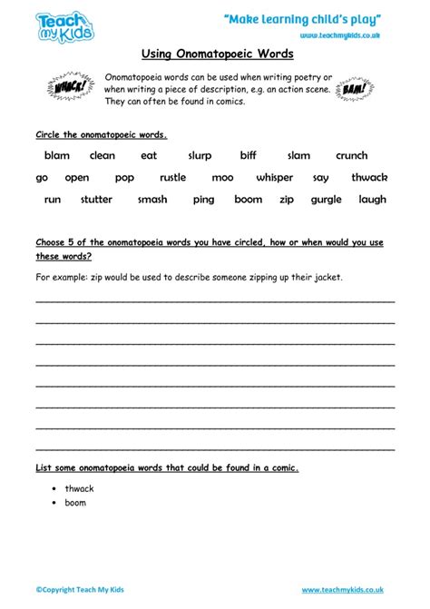 Onomatopoeia Esl Games Worksheets Worksheets Library