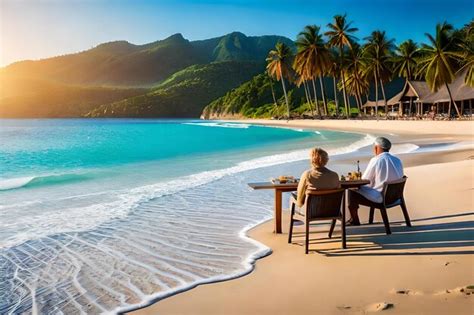 Premium Ai Image A Couple Enjoy A Tropical Beach On The Island