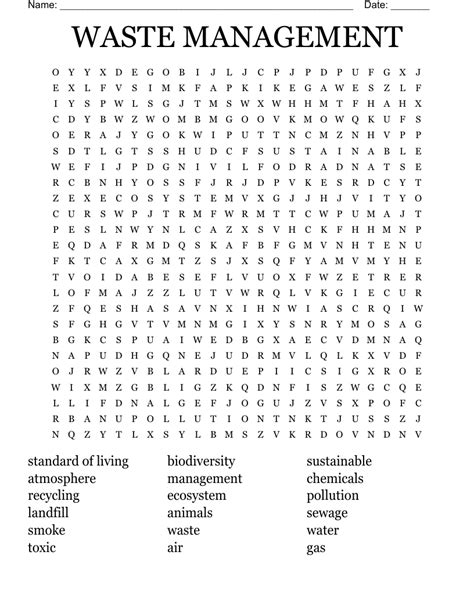 Waste Management Word Search Wordmint