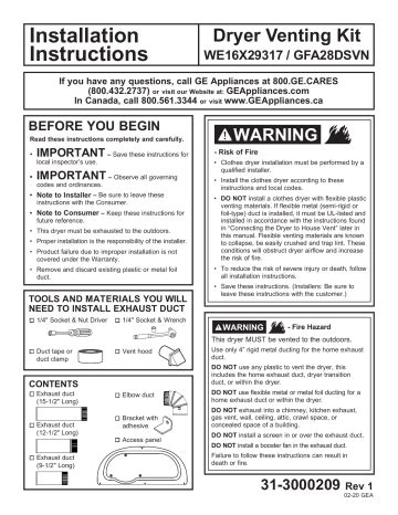 GE GFA28DSVN Dryer Side Vent Kit Installation Instructions | Manualzz