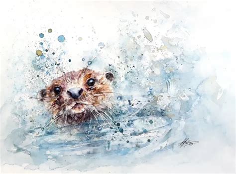 LIMITED EDITION SIGNED Giclee Print Gorgeous River Otter Splishsplash