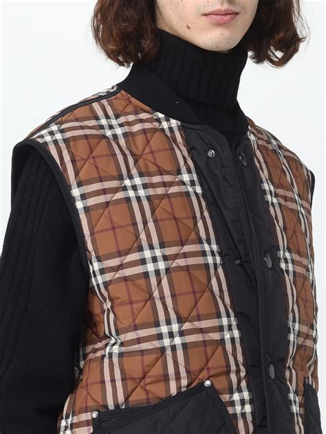 Burberry Vest In Quilted Nylon With Check Pattern Brown Burberry