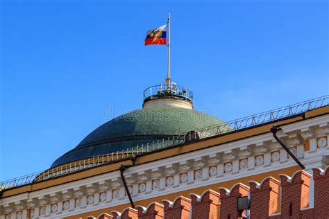 Waving Flag Of Russian Federation On The Dome Of Senate Palace Of