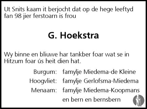 Grietje Tante Griet Hoekstra 21 10 2007 Overlijdensbericht En