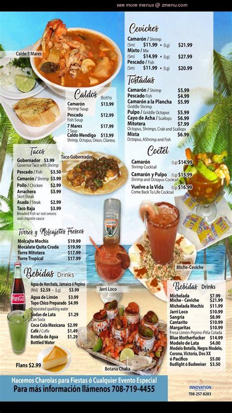 Carta Del Restaurante Los Mochis Seafood Estilo Sinaloa Melrose Park