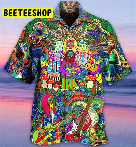 Hippie Music Electric Guitar Peace Life Color Trending Hawaiian Shirt Beeteeshop