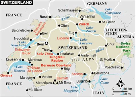 Карта швейцарии на русском языке с городами подробная