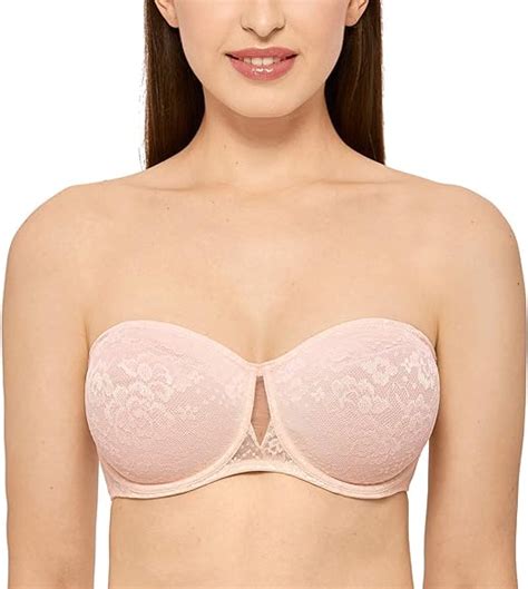 Delimira Womens Strapless Bra Underwire Unlined Bandeau Floral Lace At