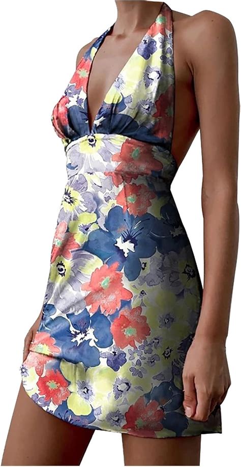 Neckholder Kleid Damen Kurz Sommerkleid Sexy Ärmellos Boho Minikleid