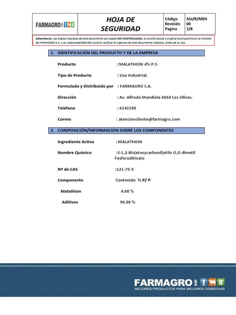 Msds Malathion 4 Ps PDF | PDF | Agua | Química