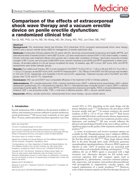 Pdf Comparison Of The Effects Of Extracorporeal Shock Wave Therapy And A Vacuum Erectile