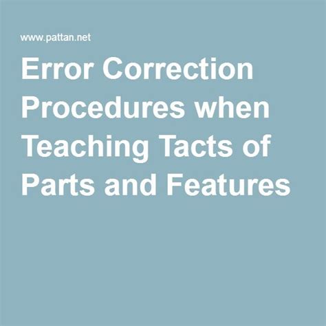 Error Correction Procedures When Teaching Tacts Of Parts And Features