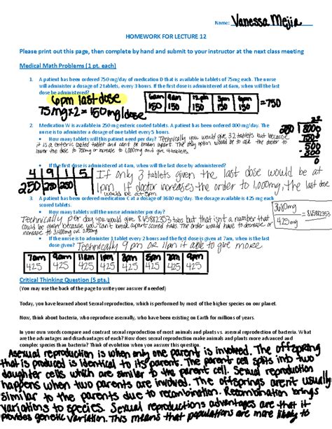 EMB Homework 12 Name HOMEWORK FOR LECTURE 12 Please Print Out This