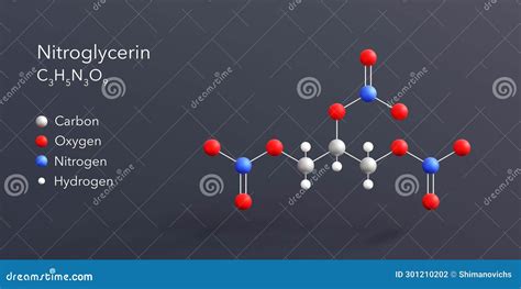 Nitroglycerin Molecule D Rendering Flat Molecular Structure With