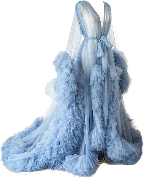 Maternity Dresses Pregnant Gowns Blue Size M Long Sleeves Robe Tulle