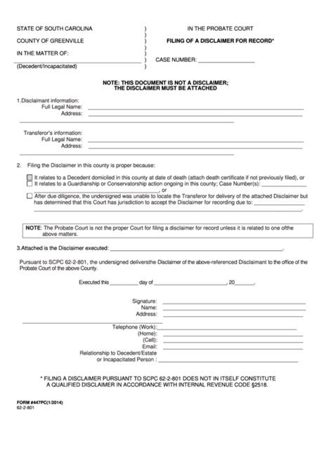 State Of South Carolina Greenville County Probate Court Forms