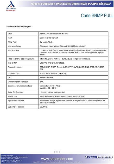 Carte SNMP FULL Manuel D Utilisation ONDULEURS Online RACK PLATINE