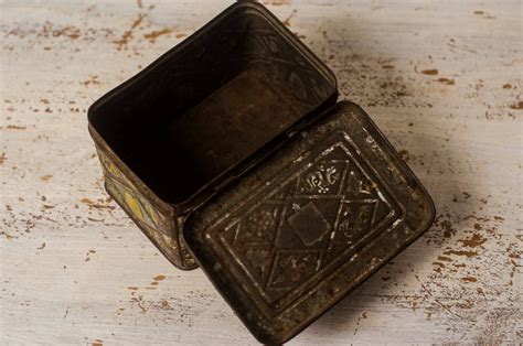 Vintage Metal Tin Box With Hinged Lid Storage Antique Box Etsy