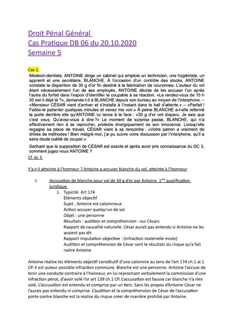 Cas Pratique DB06 Droit Pénal Général Cas Pratique DB 06 du 20