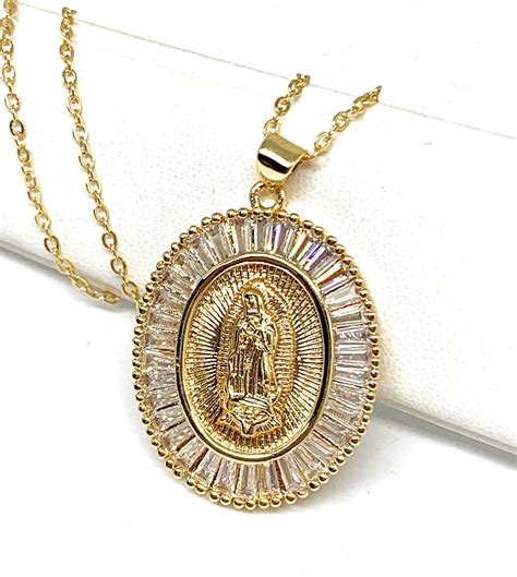 Gold Plated Virgin Mary Pendant Necklace Virgen De Guadalupe Pendant