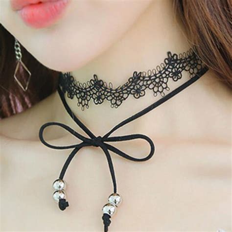 Choker Gargantilha Colar 2 Camadas Renda Laço Bolinhas Elo7