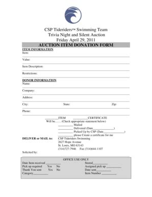 Fillable Online Auction Donation Form TeamUnify Fax Email Print