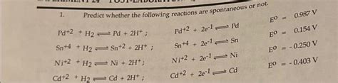 Solved Predict Whether The Following Reactions Are Chegg