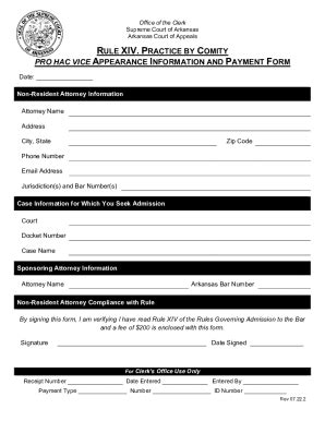 Fillable Online Rule Xiv Pro Hac Vice Information And Payment Form Fax