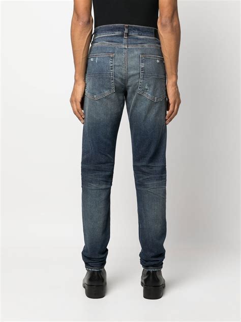 Amiri Distressed Effect Straight Leg Jeans In Blue Modesens