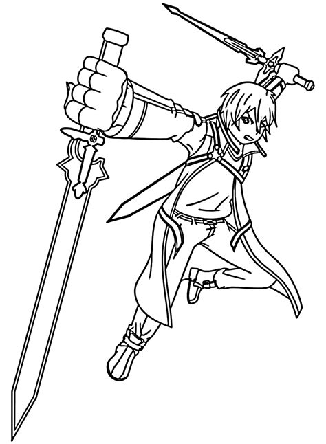 Sword Kirito Lineart Kazuto Kirigaya Sketch Coloring Page