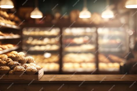 Premium Photo Bakery Interior Light Blurred Background Pastries On A
