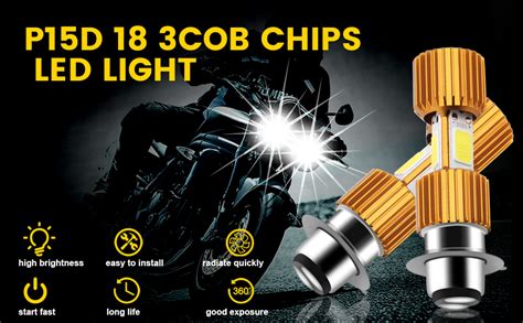 Amazon EverBrightt P15D Motorcycle Lights Lamp 3 COB 18W LED Bulbs