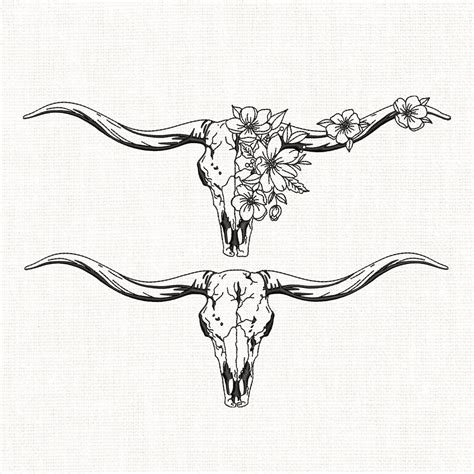 2 Texas Longhorn Cow Skull Embroidery Designtexas Cattle Etsy