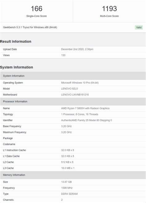 AMD Ryzen 7 5800H appears on GeekBench with 8 cores and 16 threads ...