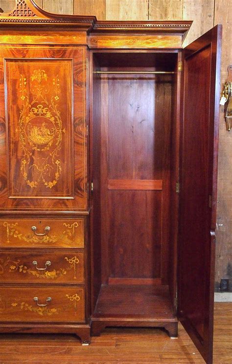 Antique English Mahogany Inlaid Cabinet Linen Press For Sale At Stdibs