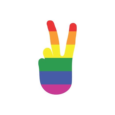 Premium Vector Rainbow Peace Sign Hand Gesture Colored In Lgbt Flag