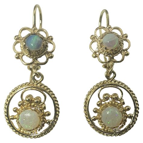 White Gold Diamond And Opal Dangle Earrings At 1stdibs