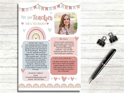 Boho Rainbow Meet The Teacher Editable Template A Back To School