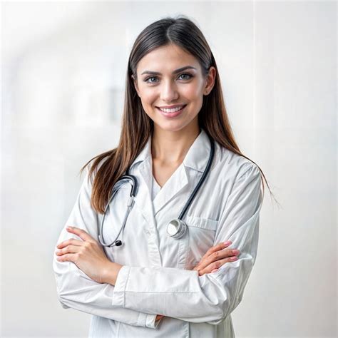 Premium Photo Female Doctor In Lab Coat On White Isolated Confident Smile