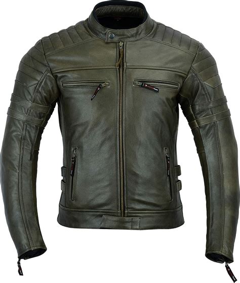 Giacca Da Moto In Pelle Da Uomo Con Protezioni Armour Stile Vintage