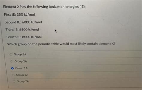 Solved Element X Has The Following Ionization Energies Ie Chegg