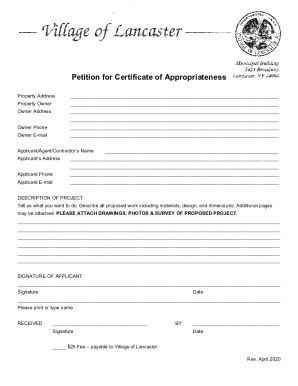 Fillable Online Certificate Of Appropriateness SIGNATURE OF Fax