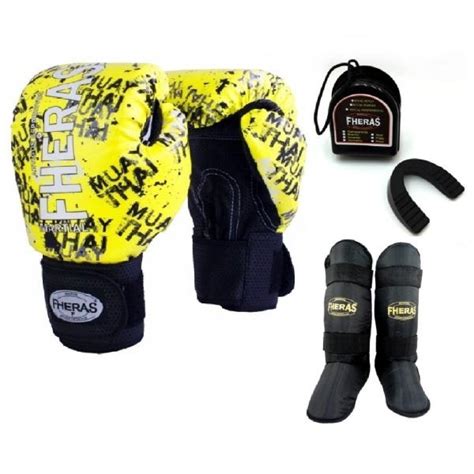 Kit Boxe Muay Thai Fheras New Top Luva Bucal Caneleira Free Grafite