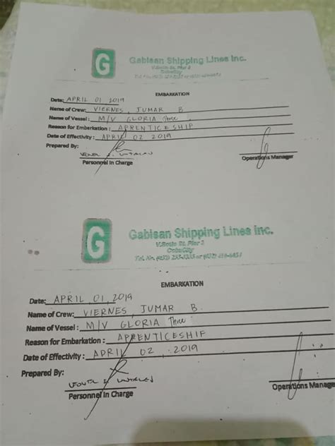 Embarkation Letter Sunlight Manpower Maritime Services