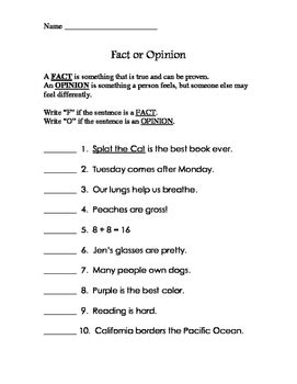 Fact Vs Opinion Worksheet By M And M Resources Tpt