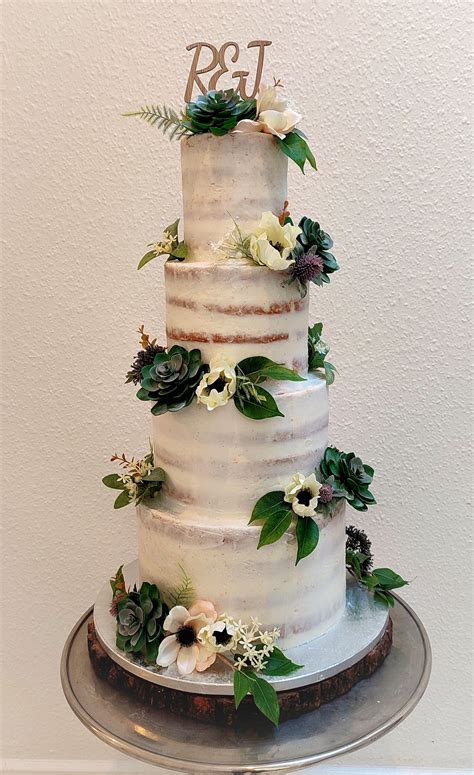 Semi Naked Succulents And Woodland Flowers Cake Bay Tree Cakes