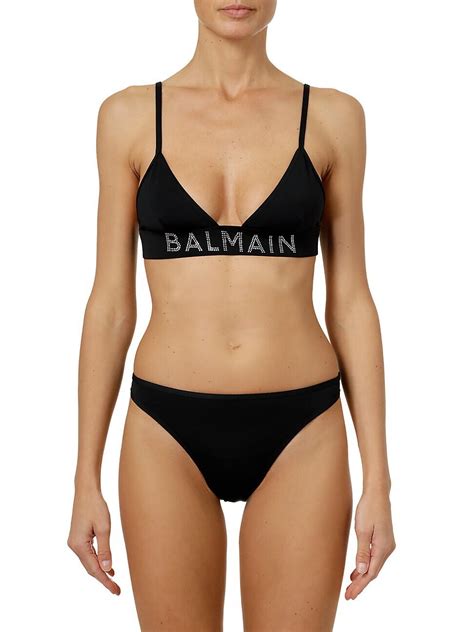 Balmain Logo Triangle Bikini Top Black Editorialist