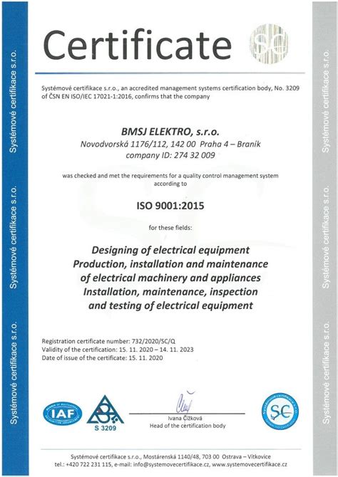 Certifikation ISO BMSJ Elektro