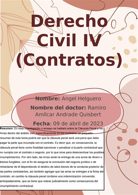 Derecho Civil IV Contratos Actividad Evaluativa 1 Ensayo Academico